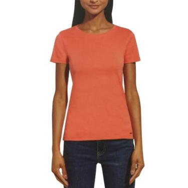 Imagem de DKNY Camiseta feminina de algodão orgânico de manga curta e gola redonda, Coral, M