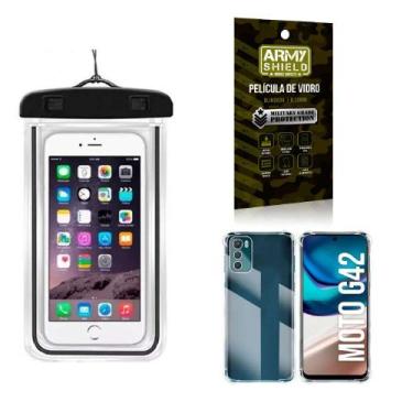 Imagem de Kit Capa a Prova d'água Moto G42 + Capa Anti Shock + Película 3D - Arm