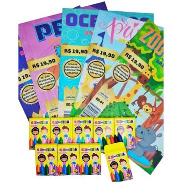 Imagem de 30 Revistinha de Colorir + 30 Mini Giz de Cera 5 Cores Kit Festa Para 