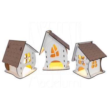 Imagem de Luminária Abajur de Mesa 3 Casinha Madeira G9 Decoração - Madelumi