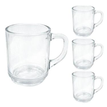 Imagem de Jogo 4 Canecas De Vidro Lisa 250ml Transparente Praticasa