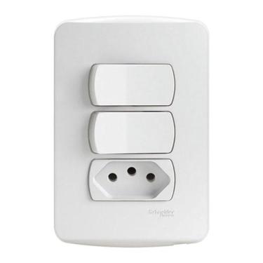 Imagem de Interruptor Simples 10A 4x2 2 Teclas e Tomada Branco Miluz Schneider, 