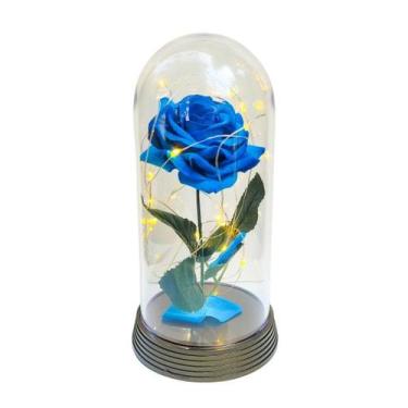 Imagem de Luminária A Rosa Encantada Azul 20 Cm Base Ouro Quente - Amor Lindo