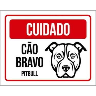 Imagem de Kit 3 Placas Cuidado Cão Bravo Pitbull Pb 36X46 - Sinalizo