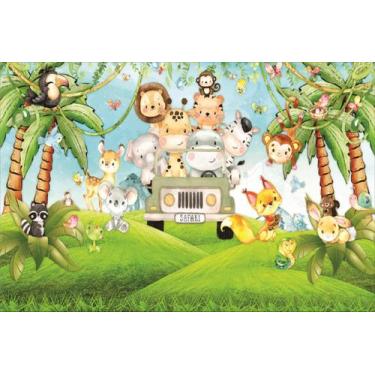 Imagem de Painel de Lona Safári Animais Jeep Aquarela - Fabrika de Festa, 300x20