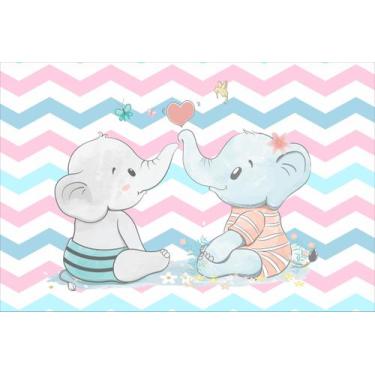 Imagem de Painel De Lona Chá de Bebê Menino e Menina Elefantinhos Aquarela - Fab