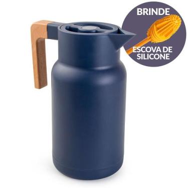 Imagem de Garrafa Térmica Wood Fashion Azul 1L e Escova Limpeza Termopro