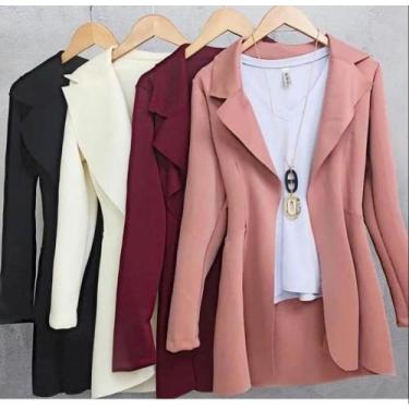 Imagem de Blazer Maxi Alongado Neopreme Feminino Acinturado Moda Tendência Diver