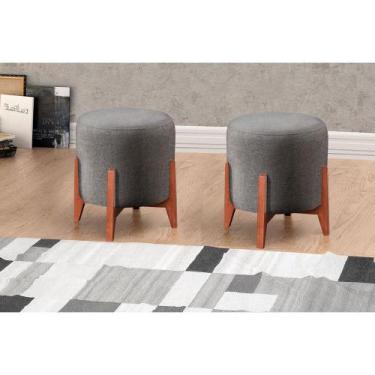 Imagem de Puff Banqueta Thor Luxo em Madeira Maciça Castellar Móbile, Cinza