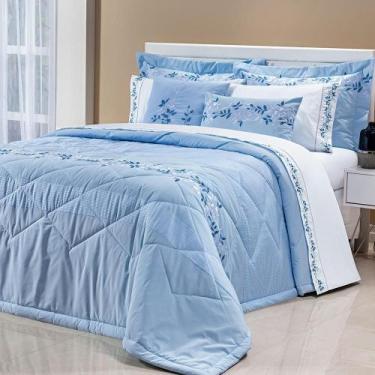 Imagem de Kit Edredom Londres Super King Bordado 5Pçs 200 Fios 100% - Doce Lar E