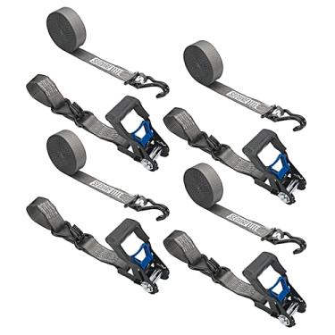 Imagem de Secure Tite Pacote com 4 correias de catraca – 3,8 cm x 5,8 m de amarração de catraca retrátil – Correias de amarração de caminhão com ganchos, gancho em J duplo revestido de vinil, 756 kg Limite de carga operacional, 2,268 kg Força de ruptura