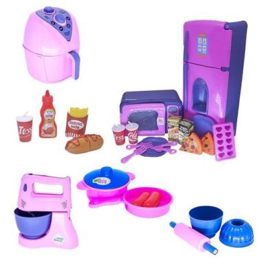 Imagem de Cozinha Brinquedo Menina Eletro Air Fryer Lanche Panela 27pç - Altimar