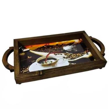 Imagem de Bandeja em Madeira Suporte Bebidas e Café Decorativa - Coffe Black - R