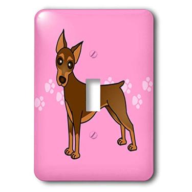 Imagem de 3dRose lsp_40909_1 Lindo Doberman Pinscher Casaco Vermelho Desenho Cachorro Rosa com Pawprints Interruptor Único