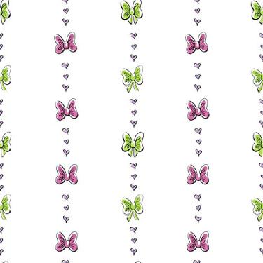 Imagem de York Wallcoverings Walt Disney Kids II Amostra de papel de parede com listras de laço, 20 x 25 cm, branco/rosa/roxo/verde/preto