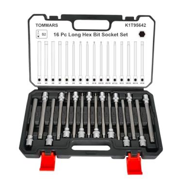 Imagem de TOMMARS Conjunto de soquete hexagonal longo de 16 peças, conjunto de soquetes Allen extralongo, aço CR-V e S2, SAE e métrico 1/8-3/20.3 cm, 3-10 mm.