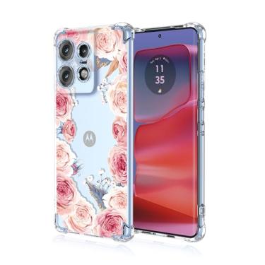 Imagem de RRXSYXL Capa para celular Moto Edge 50 Pro 5G com estampa floral transparente, proteção à prova de choque, capa de TPU macio para Motorola Edge 50 Pro 5G, rosa floral