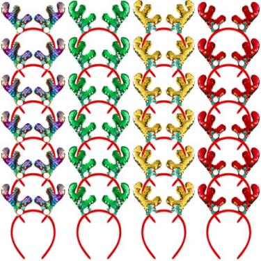 Imagem de Wettarn 24 faixas de cabeça de rena de Natal, acessório para cabeça de chifre fofo para lembrancinhas de festa de cosplay de Natal (brilhante)