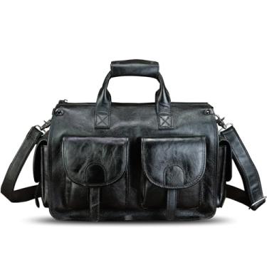 Imagem de Bolsa mensageiro de couro genuíno e maleta masculina de couro verdadeiro, bolsa de ombro com alça superior para alça de laptop, Cinza