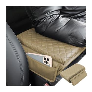 Imagem de zipelo Almofada de apoio de braço para carro, almofada de console central de couro de fibra de carbono, caixa de apoio de braço de espuma de memória com bolsa de armazenamento, travesseiro de descanso de mão com bolsos organizadores, ajuste universal para a maioria dos veículos (bege)