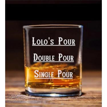 Imagem de AcevedoDesign Copo de uísque Lolo's Pour - Derrame único - Derrame duplo - Presente para bebedor de uísque - Copo de uísque engraçado - Presente de copo de uísque escocês Bourbon para o avô - Presente