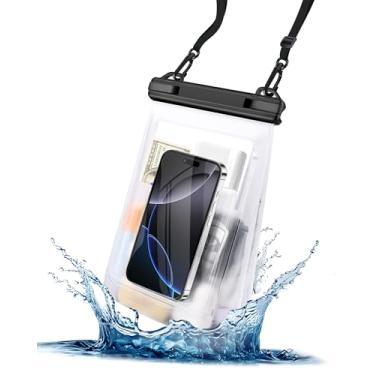 Imagem de Bolsa grande à prova d'água para celular – [grande] [flutuante] bolsa impermeável para iPhone Galaxy Google e mais, bolsa seca impermeável IPX8 para férias na praia, preta