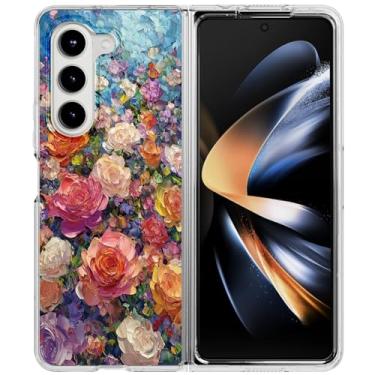 Imagem de JUNAUTTB Capa transparente para Samsung Galaxy Z Fold5 compatível com magnético, pintura a óleo vintage, capa rígida à prova de arranhões, capa protetora à prova de choque slim fit 19.3 cm, rosa