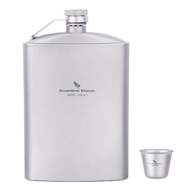 Imagem de usharedo Conjunto de vidro de garrafa de quadril de titânio com funil para acampamento piquenique bolso uísque vinho xícara de chá conjunto de saquê 250 ml