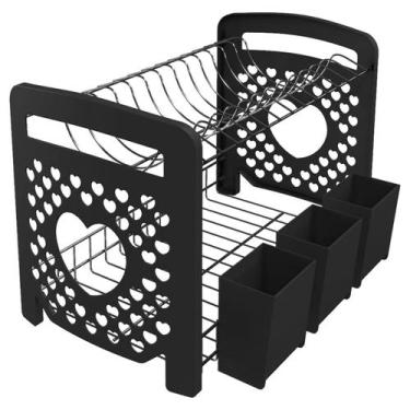 Imagem de Escorredor de Louça Cuore Porta Talheres Pratos Preto De Aço - Stolf, 