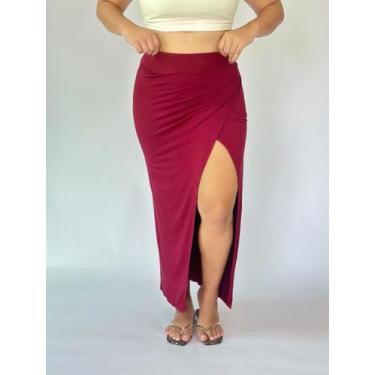 Imagem de Saia Transpassada Feminina com Fenda Lateral Tribo Livre, Marsala, M