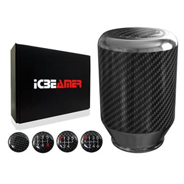 Imagem de ICBEAMER Alavanca de câmbio de alumínio prata com fibra de carbono de 6,35 cm, ajuste alto automático e veículos de transmissão manual de 4, 5 e 6 velocidades, alavanca de câmbio de engrenagem do carro interior peças de reposição automotivas