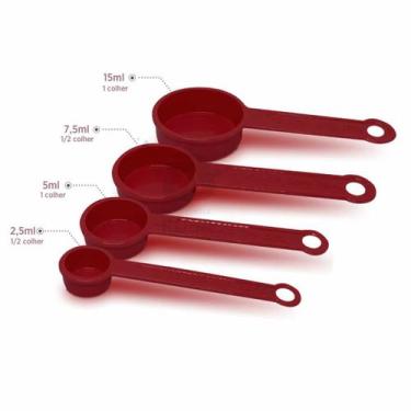 Imagem de Colher Medida 4 (Quatro) Peças Colher de Chá e Sopa Cor Vermelho Polip