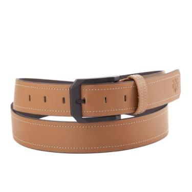 Imagem de Cinto Masculino Costurado Casual Couro Largo Use Young, Caramelo fivel