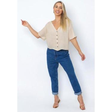 Imagem de Camisa Cropped Botões Feminina Le Julie, Bege, M