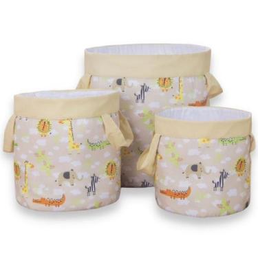 Imagem de Kit Cesto Organizador Infantil Safari Cáqui - Miguel Baby