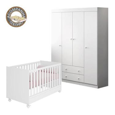 Imagem de Quarto de Bebê Helena Phoenix Baby com Berço 1344 Qmovi Branco + Colch
