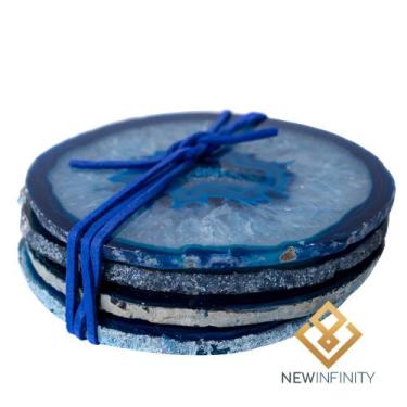 Imagem de Porta Copos Chapa de Ágata Azul Pedra Cristal Natural - Infinity, Azul