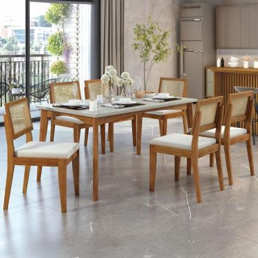 Imagem de Mesa de Jantar 6 Lugares Monalisa Rainha com Vidro Marrom Naturall/Off White - Nesher