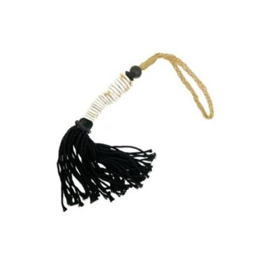 Imagem de Colar de Mesa 57cm Decorativo Fibra Preto c Branco  Luxo - LUXdécor