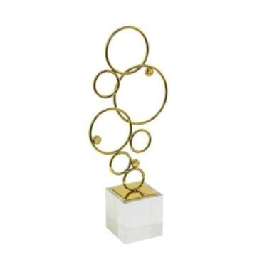Imagem de Escultura Decorativa Circulos Metal Dourado c Base Luxo - LUXdécor