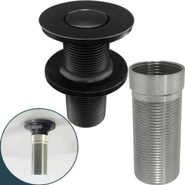 Imagem de Valvula Click Preta 7/8 E Prolongador Inox Pia Banheiro Cuba de Apoio 