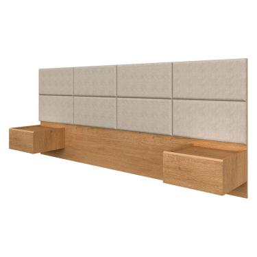 Imagem de Cabeceira Estofada Suspensa Cama Casal Honduras Carvalho Ame/bege - Ma