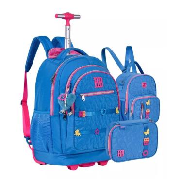 Imagem de Kit Mochila de Rodinhas Rebecca Bonbon Lancheira e Estojo RB24538 Azul