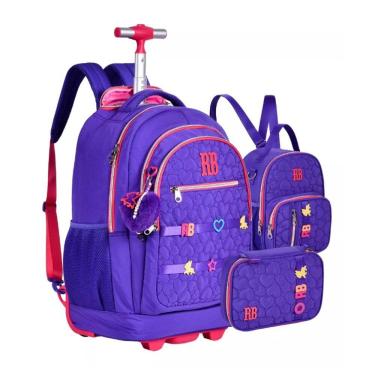 Imagem de Kit Mochila de Rodinhas Rebecca Bonbon Lancheira e Estojo RB24538 Lilás