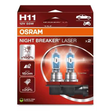 Imagem de Par Lâmpada Osram Night Breaker Laser H11 150%+luz 55w/12v