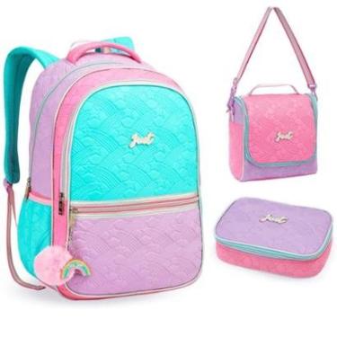 Imagem de Kit Mochila Lancheira e Estojo Escolar Juvenil Multicolor-Feminino