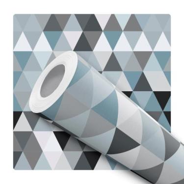 Imagem de Papel de Parede Vinílico Triângulo Azul e Cinza Abstrato Cozinha 5m - 
