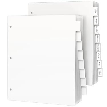 Imagem de 3 divisórias de fichário com 8 abas, 2 conjuntos de 8 divisórias, abas de corte de 1/5, divisórias de fichário tamanho carta brancas, protetores de folha 21,6 cm x 28 cm, 3 divisórias de perfuração