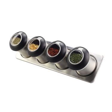 Imagem de Conjunto de 4 Porta Temperos em Aço Inox e Suporte com Imã Kenya