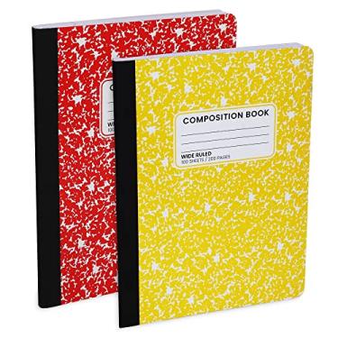 Imagem de Manaloom Caderno de composição de mármore vibrante, pautado largo, pacote com 2, 100 folhas, livros de composição de encadernação costurados duráveis - cadernos de cores sortidas para escola, trabalho